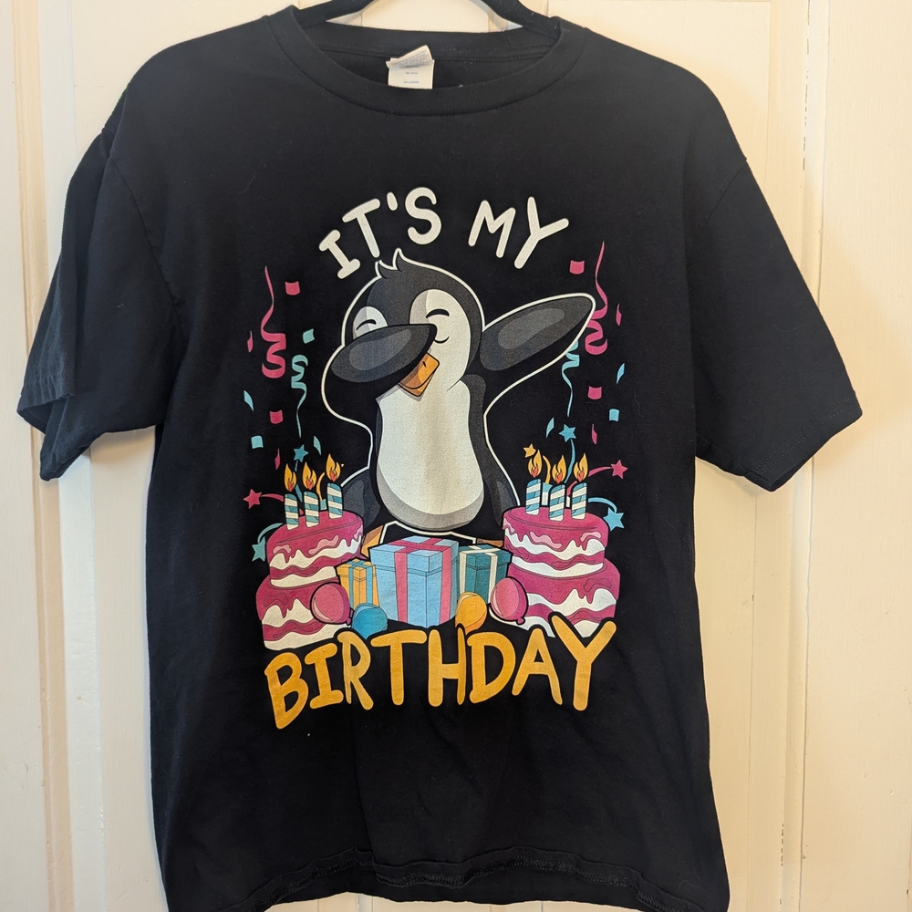 Kids' Black "It's My Birthday" Penguin Graphic Tee